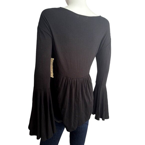 One World Floral Embroidered Boho Peasant Blouse Size S Taseled Bell Sleeve NEW - Picture 2 of 7